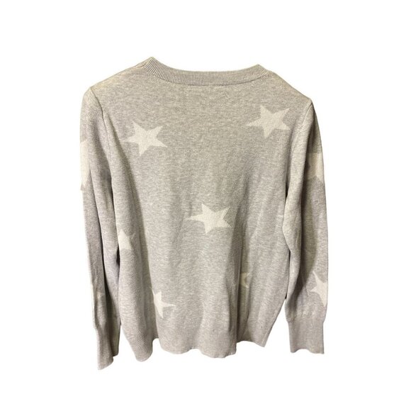 Time and Tru Gray Long Sleeve Knit White Stars Crewneck Sweater Sz XXL - Picture 2 of 8